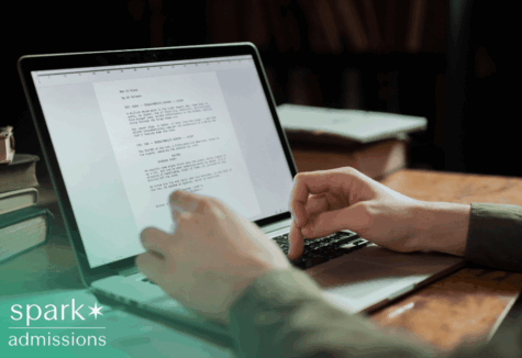 Student writing an essay on a laptop for school exam